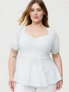torrid Light Blue & White Striped Peplum Sweetheart Neck Top